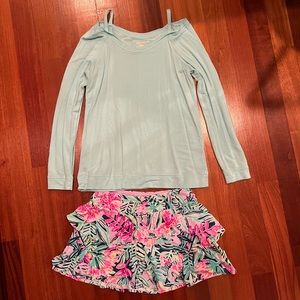 Lilly Pulitzer Set, Cold shoulder long sleeve and floral mini skirt
